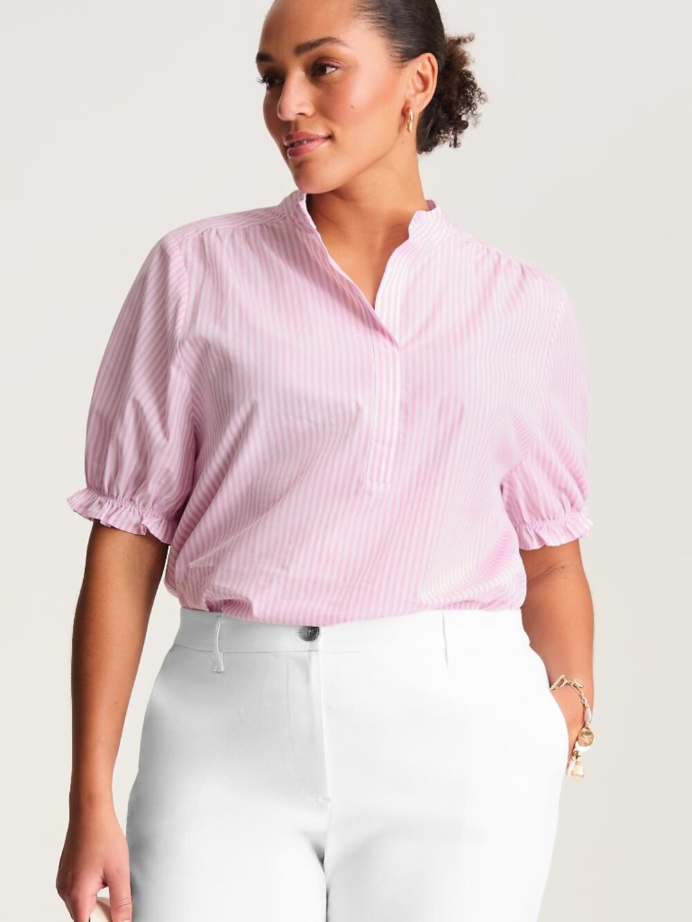 J. JILL ruffled cotton poplin top in stripe (XL)